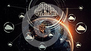 Cloud computing technology and online data storage for shrewd business network concept