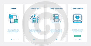 Cloud computing technology, remote access UX, UI onboarding mobile app page screen set