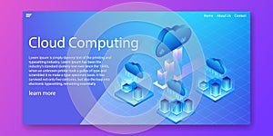 Cloud Computing technology, Server Network mainframe isometric concept.Web template design.vector illustration