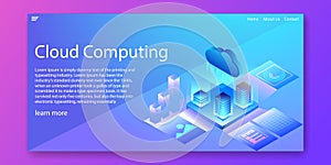 Cloud Computing technology, Server Network mainframe isometric concept.Web template design.vector illustration