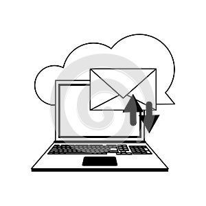 Cloud computing and technology symbols in black and white