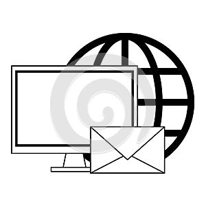 Cloud computing and technology symbols in black and white