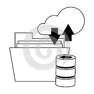 Cloud computing technology symbols isolated in black and white