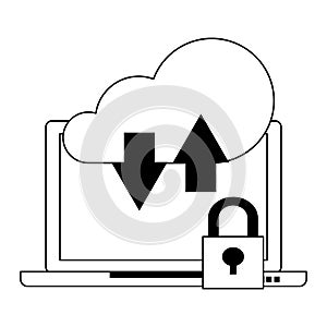Cloud computing technology symbols isolated in black and white