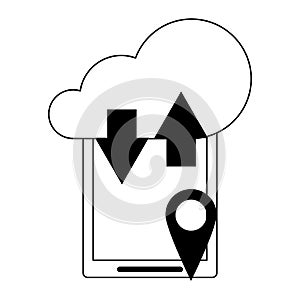 Cloud computing technology symbols isolated in black and white