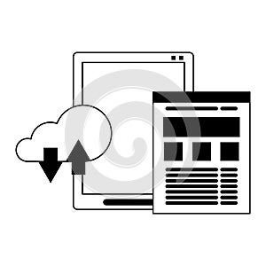 Cloud computing technology symbols isolated in black and white