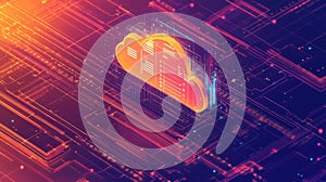 Cloud computing technology transmitting data on a digital background