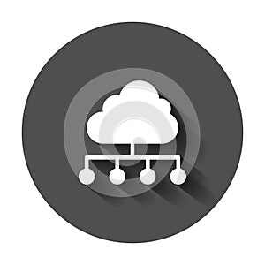 Cloud computing technology vector icon in flat style. Laptop screen with long shadow. Infographic analytics network business