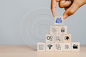 Cloud computing to download and loading data information and upload on system network application. Technology transformation.