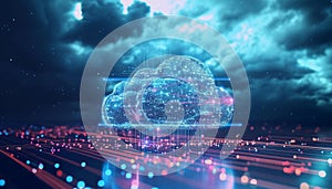 Cloud computing transfer big data on internet. futuristic digital technology