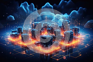 Cloud computing transfer big data on internet. futuristic digital technology .Generative AI