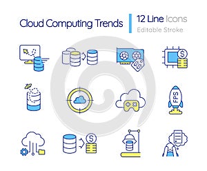 Cloud computing trends RGB color icon set