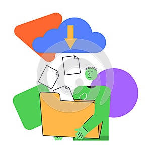 Cloud computing trendy character. Hosting platform service. data storage and processing vector illustration. Flat concept great