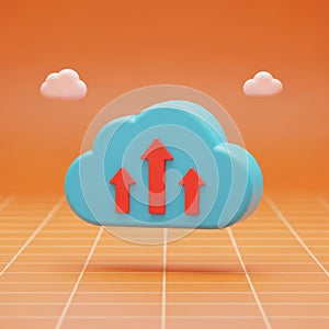 Cloud computing with upward trending arrows symbolizing growth and data transfer