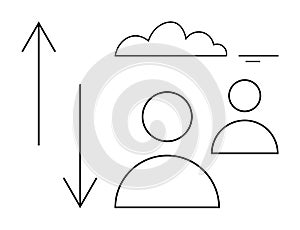 Cloud Computing and User Interaction Concept with Minimalistic Line Art Elements