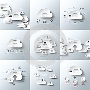 Cloud computing. Vector illustration infographics set. Technology services.