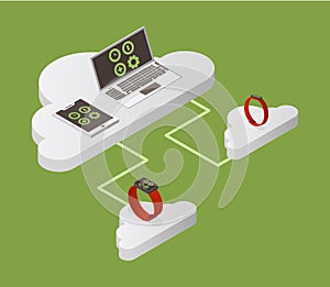 Cloud computing vector isometric illustration. Internet security, data protection concept.