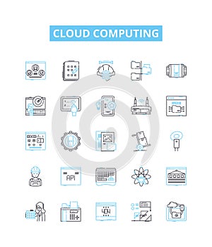 Cloud computing vector line icons set. Cloud, Computing, Storage, Services, SaaS, PaaS, IaaS illustration outline