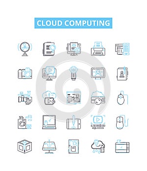 Cloud computing vector line icons set. Cloud, Computing, Storage, Services, SaaS, PaaS, IaaS illustration outline