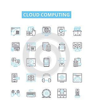 Cloud computing vector line icons set. Cloud, Computing, Storage, Services, SaaS, PaaS, IaaS illustration outline