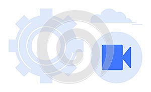 Cloud Storage and Video Processing Concept with Gear and Camera Icons