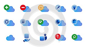 Cloud computing virtual technology hosting icon set collection meeting event organizer schedule blue isolated