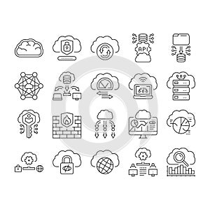 cloud computing virtualization icons set vector