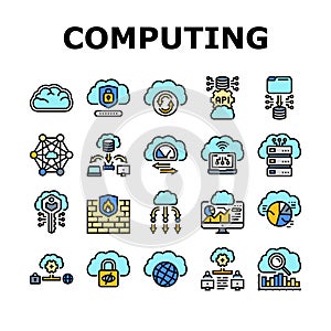 cloud computing virtualization icons set vector