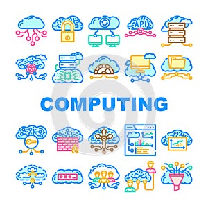 cloud computing virtualization icons set vector