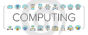 cloud computing virtualization icons set vector