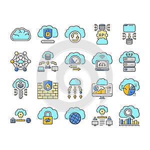 cloud computing virtualization icons set vector