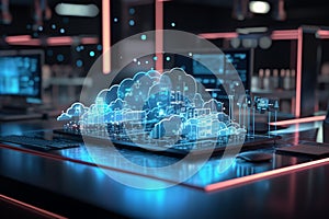 Cloud computing visualized 3D illustration with intricate embossed mesh connections