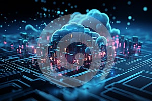 Cloud computing visualized 3D illustration with intricate embossed mesh connections