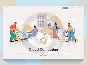 Cloud computing web concept for landing page in flat design. Vector illustration