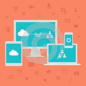 Cloud computing. Web icons set. Vector illustration.