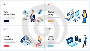 Cloud computing, web optimization, digital security for online service and tiny people