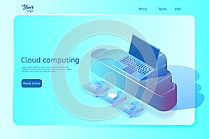 Cloud computing web page template. Isometric vector illustration. Abstract design concept.