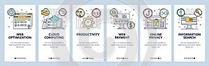 Cloud computing website and mobile app onboarding screens vector template