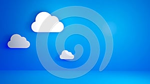 Cloud Computing, White Cloud on Blue Background. 3D illustration