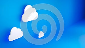 Cloud Computing, White Cloud on Blue Background. 3D illustration