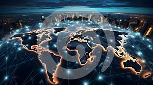 Cloud computing world map, network data storage, technology service concept