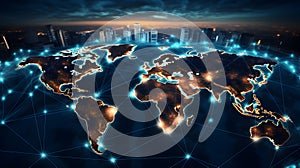Cloud computing world map, network data storage, technology service concept