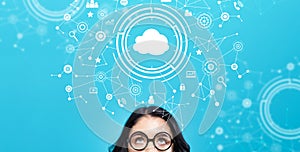 Cloud computing with young woman