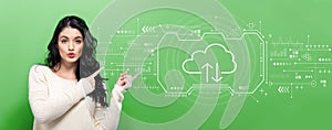 Cloud computing with young woman