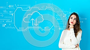 Cloud computing with young woman