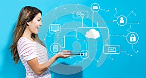 Cloud computing with young woman using tablet