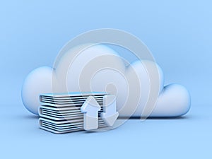 Cloud concept download and upload documents 3D