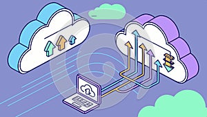 Cloud with connected devices and data flow, cloud computing vector design Generative AI