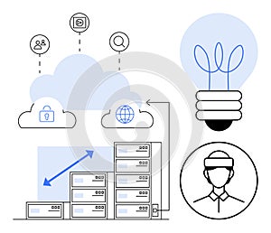 Cloud Computing with Data Storage, Security, AI, and Innovation Concept