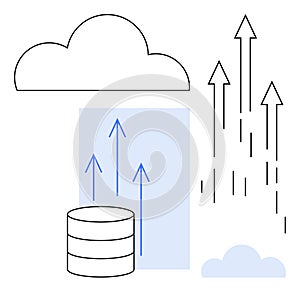 Cloud storage with data transfer concept featuring upward arrows and simple graphic elements